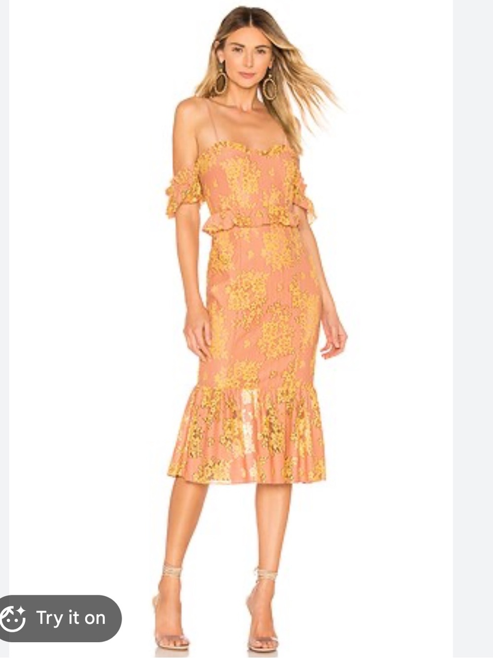 Majorelle NWT Sashie Blush-Peach Floral Off-Shoulder Midi Dress